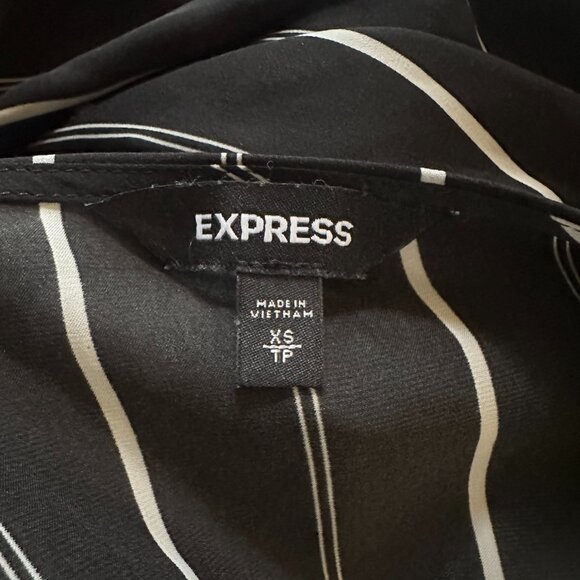 Express Long Sleeved Black and White Striped Ruffle Mock Wrap Dress - XS - Picture 4 of 4